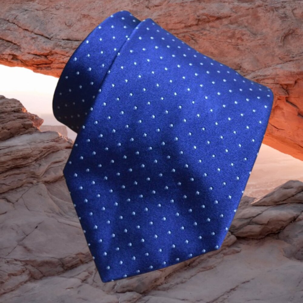 BRIONI Navy Blue Aqua Micro Polka Dots handmade Geometric Handmade Silk Neck Tie